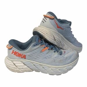 Hoka Light Blue and Orange Running Shoes